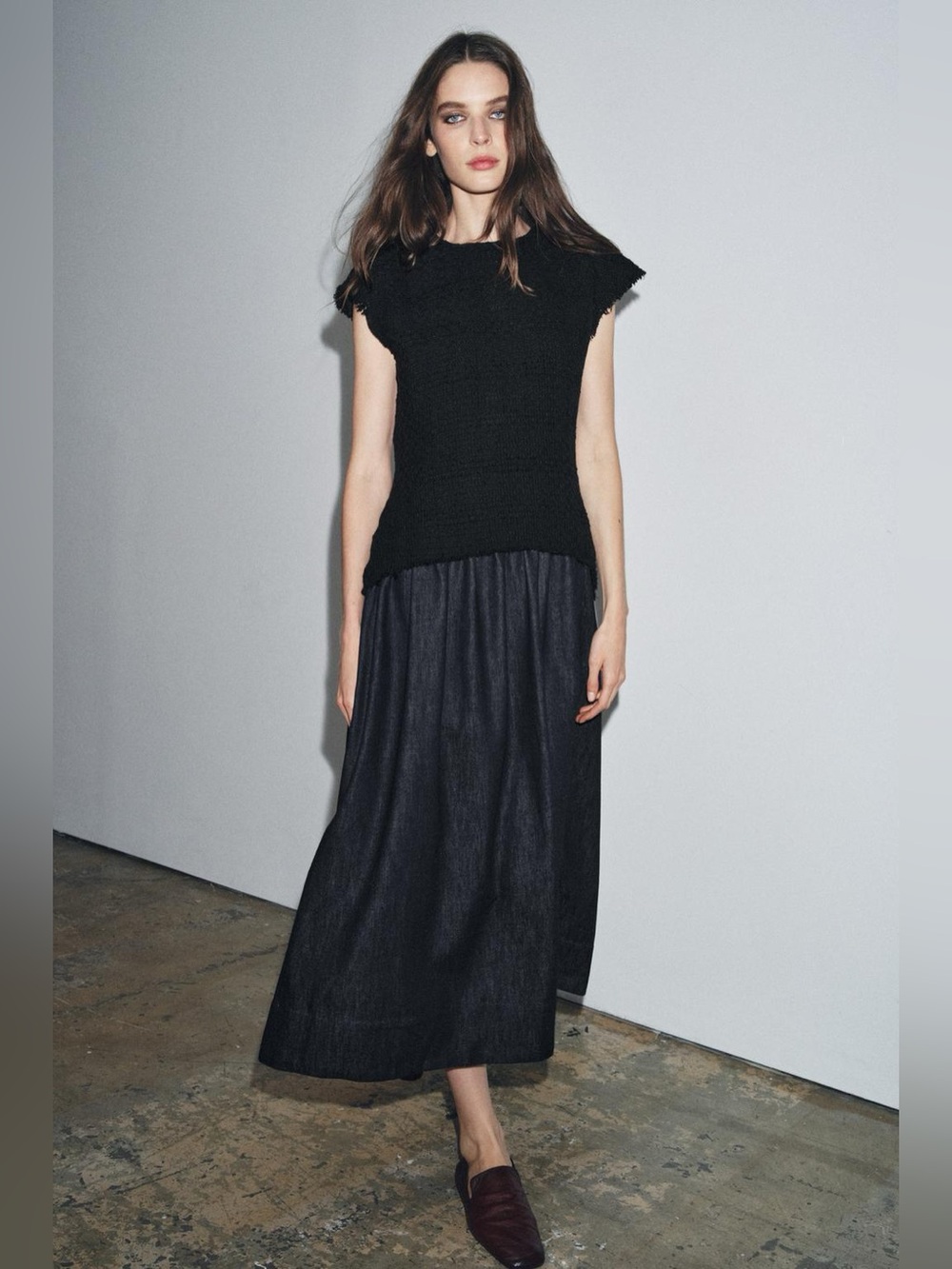 NWT SIZE L ZW COLLECTION COMBINATION MIDI DRESS BLUE BLACK 4437/252/407 ZARA